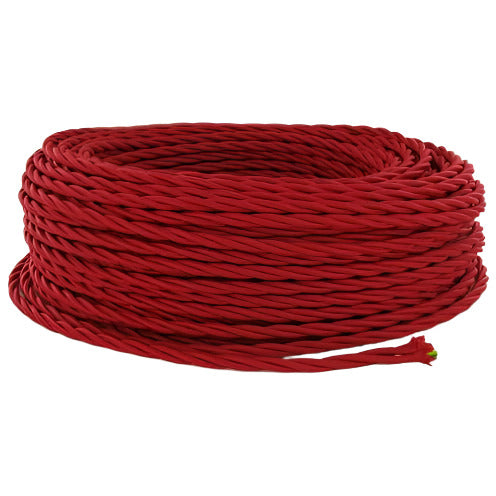 3 Conductor Red Twisted Rayon Covered Cord - Per Foot - 18 AWG - Nostalgicbulbs.com