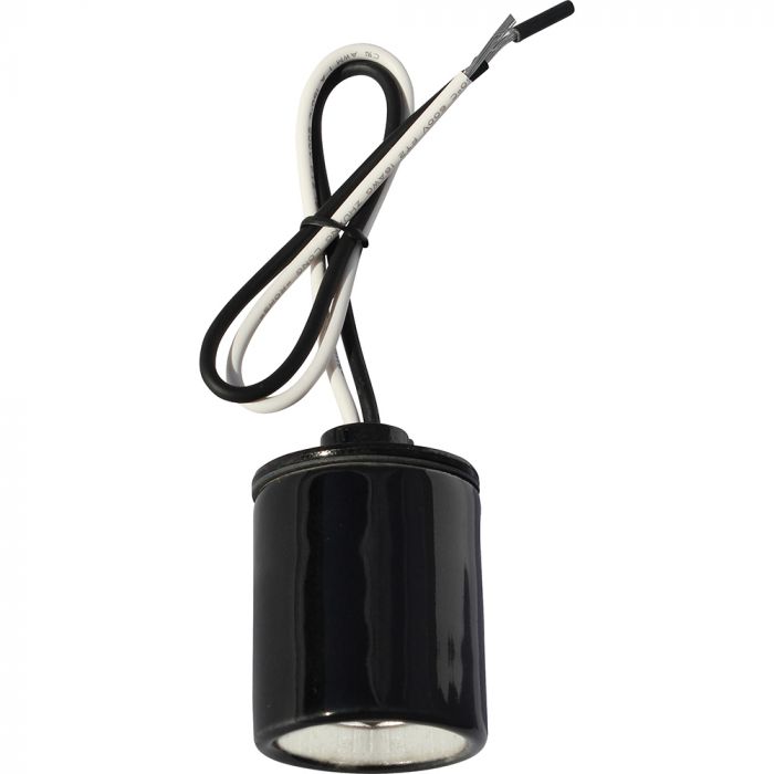 Medium Base Black Porcelain Lamp Socket with 18" Leads