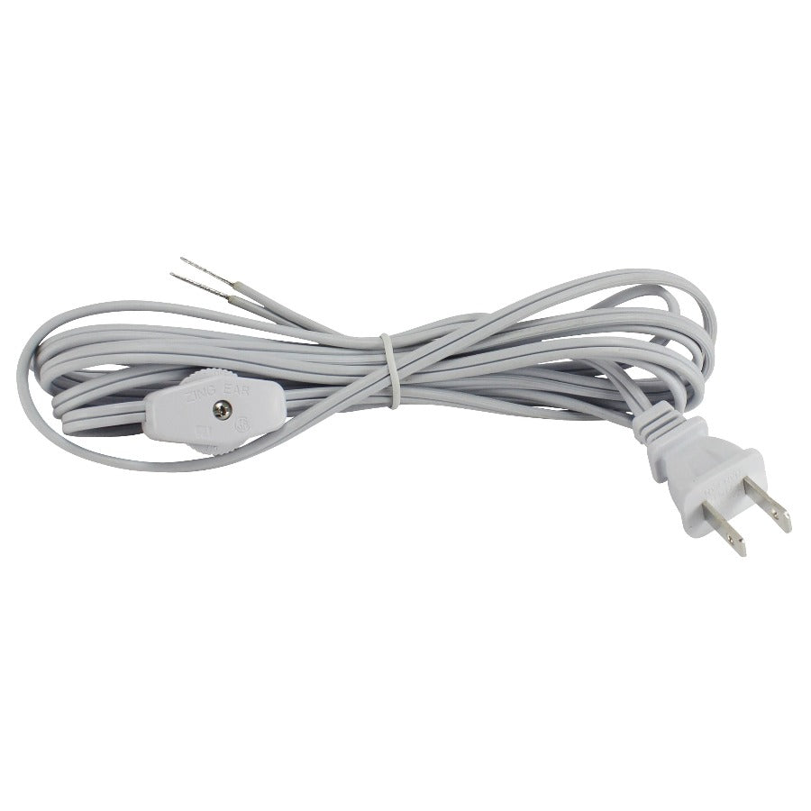 White Parallel Cord set with on/off line switch and molded Plug - 9 ft.