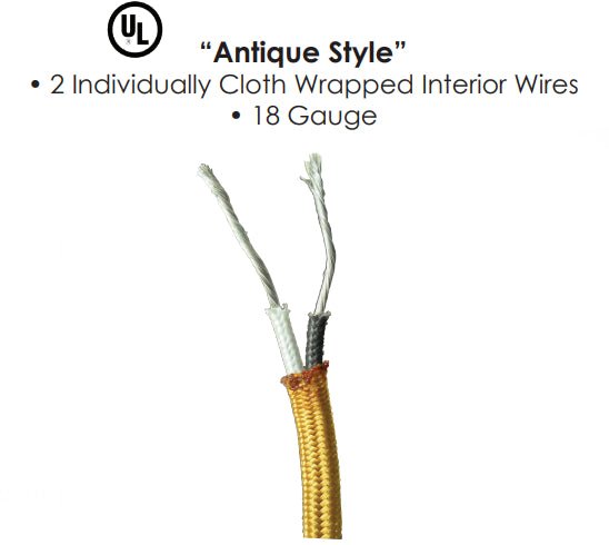 Antique Style Rayon Covered Wire – 100 FT Spool – Gold – 18 AWG - Nostalgicbulbs.com