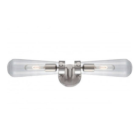 Beaker 2-Lights Sconce - Brushed Nickel Finish with Clear Glass Shade - Nostalgicbulbs.com