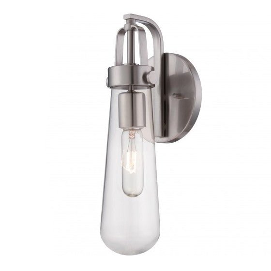 Beaker Wall Sconce in Brushed Nickel Finish with Clear Glass Shade - Nostalgicbulbs.com
