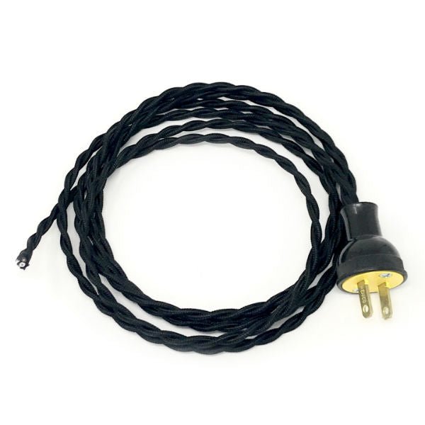 Black Cloth Covered Twisted Cord with Black Plug - Nostalgicbulbs.com