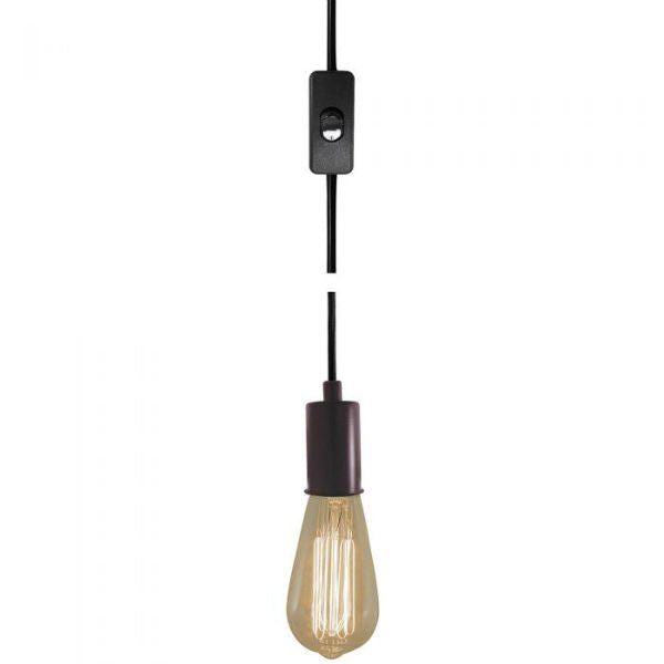 Bronze Plug-In Pendant Lamp - 15 ft. Black Cord and On/Off Switch - Nostalgicbulbs.com