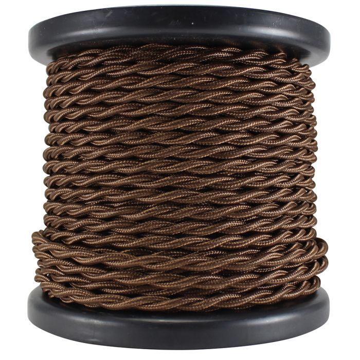 Brown Cloth Covered Twisted Cord - 100 foot spool - 18 AWG - Nostalgicbulbs.com