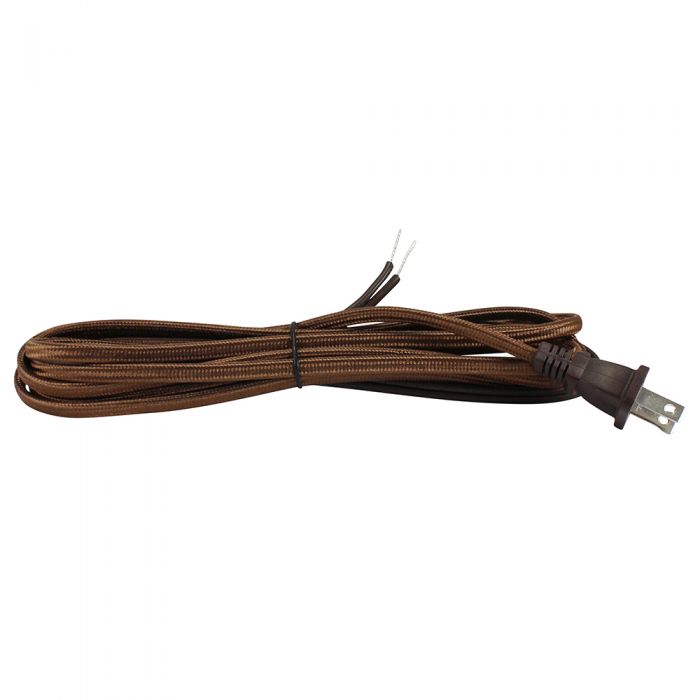 Brown Cloth Parallel SPT-2 Cord with molded Plug - 10 ft. - Nostalgicbulbs.com
