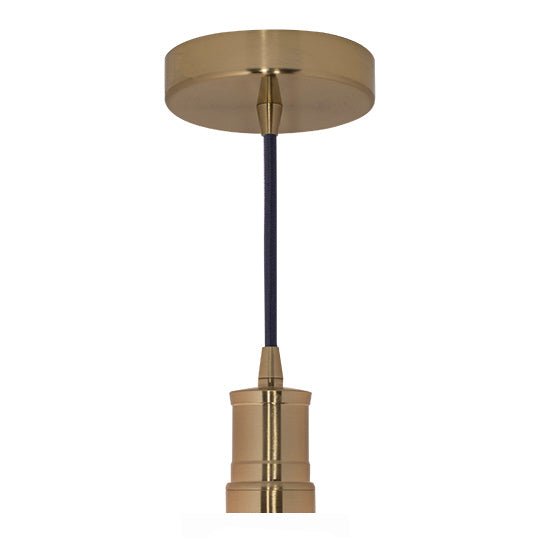 Contemporary Warm Gold Socket Pendant Light - 10 ft. Black Fabric Cord - Nostalgicbulbs.com