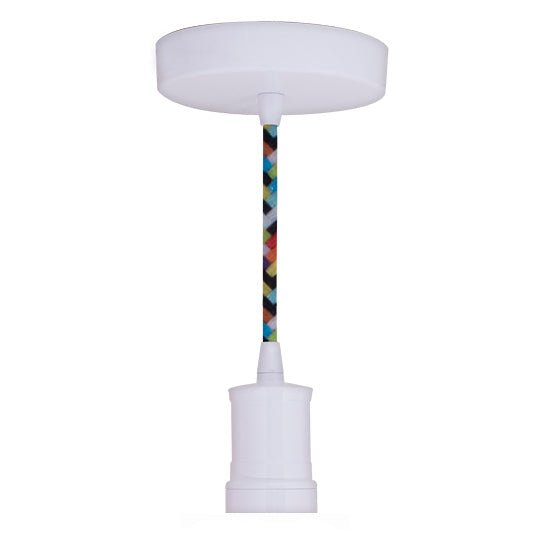 Contemporary White Socket Pendant Light - 10 ft. Multi Color Fabric Cord - Nostalgicbulbs.com