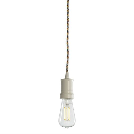 Contemporary White Socket Pendant Light - 10 ft. Multi Color Fabric Cord - Nostalgicbulbs.com