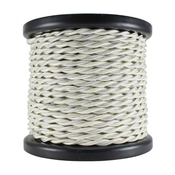Cream Cloth Covered Twisted Cord - 100 foot spool - 18 AWG - Nostalgicbulbs.com