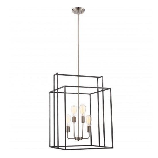 Iron Black with Brushed Nickel 4- Light Lake 19 in. Square Pendant - Nostalgicbulbs.com