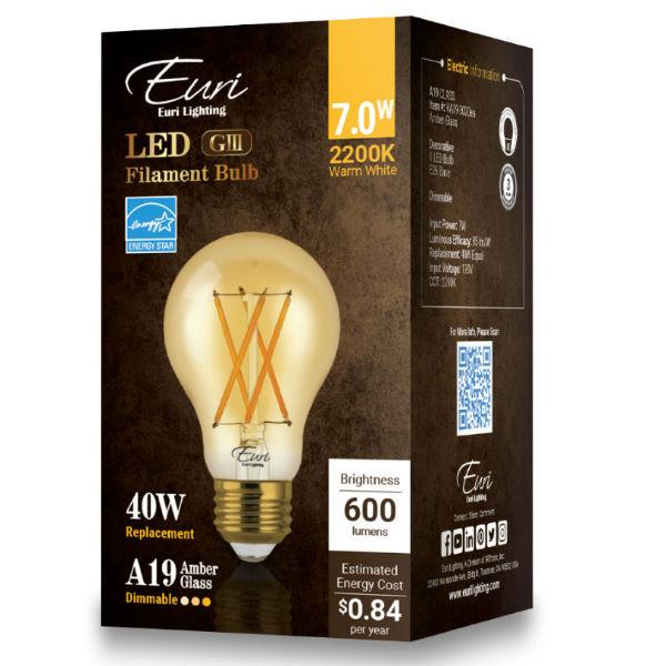 LED Filament Bulb - A19 Vintage - 7 Watt - Amber - 2200K - 600 Lumens - Nostalgicbulbs.com