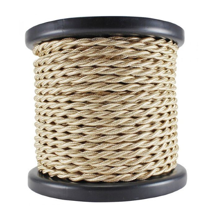 Light Brown Cloth Covered Twisted Cord - 100 foot spool - 18 AWG - Nostalgicbulbs.com