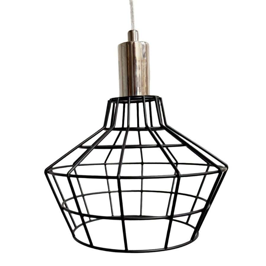 Nickel Plug - In Cage Pendant Lamp - 15 ft. Clear Cord and On/Off Switch - Nostalgicbulbs.com