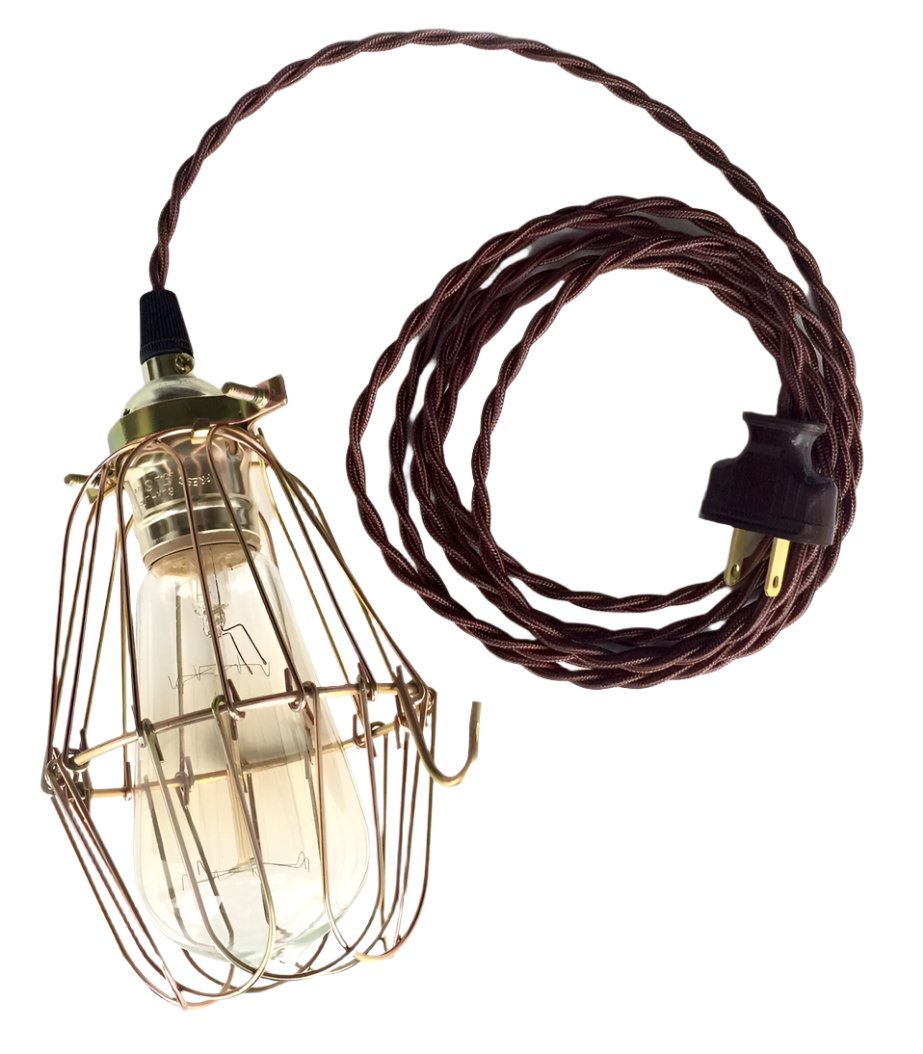 Nostalgic Brown Cloth Twisted cord Cage Lamp - Nostalgicbulbs.com