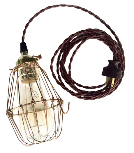 Nostalgic Brown Cloth Twisted cord Cage Lamp - Nostalgicbulbs.com