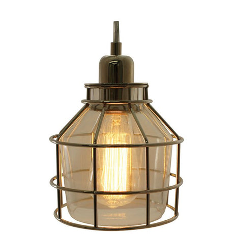 Polished Nickel Caged Pendant Light with Clear Glass - Nostalgicbulbs.com