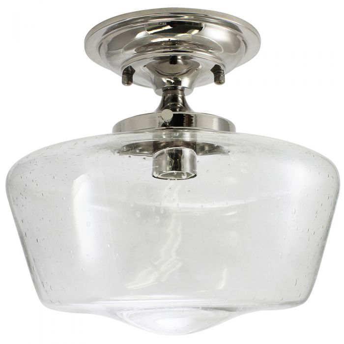 Schoolhouse Polished Nickel Finish Fixture - Seedy Glass - Nostalgicbulbs.com