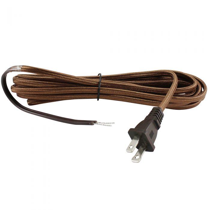 Brown Cloth Covered Parallel Cord with molded Plug - 10 ft.