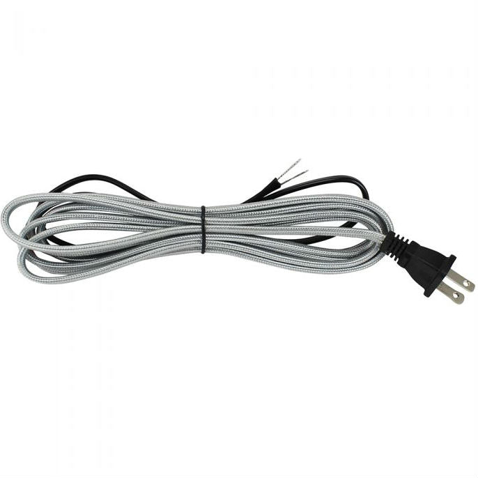Silver Cloth Covered Parallel Cord with molded Plug - 10 ft.