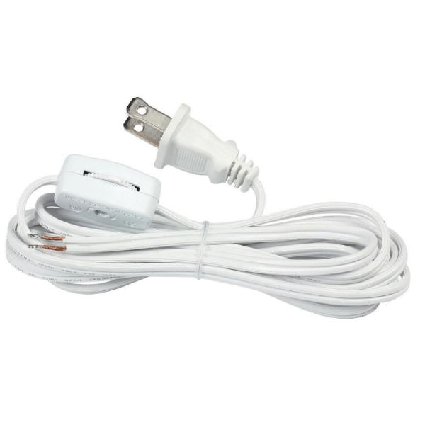 White Parallel Cord set with on/off line switch and molded Plug - 9 ft.