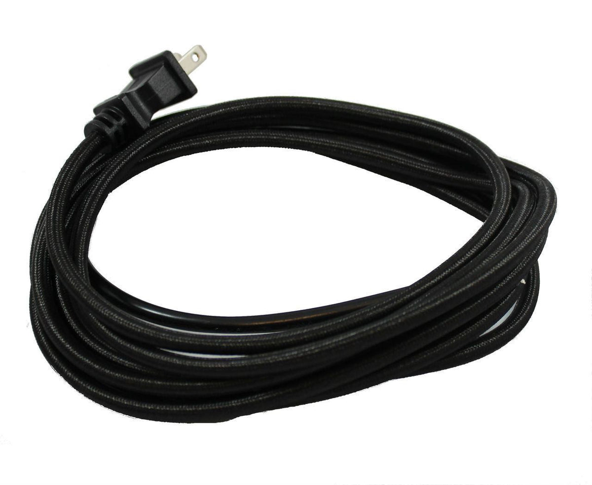 Black Cloth Covered Cord with molded Plug - 10 ft.