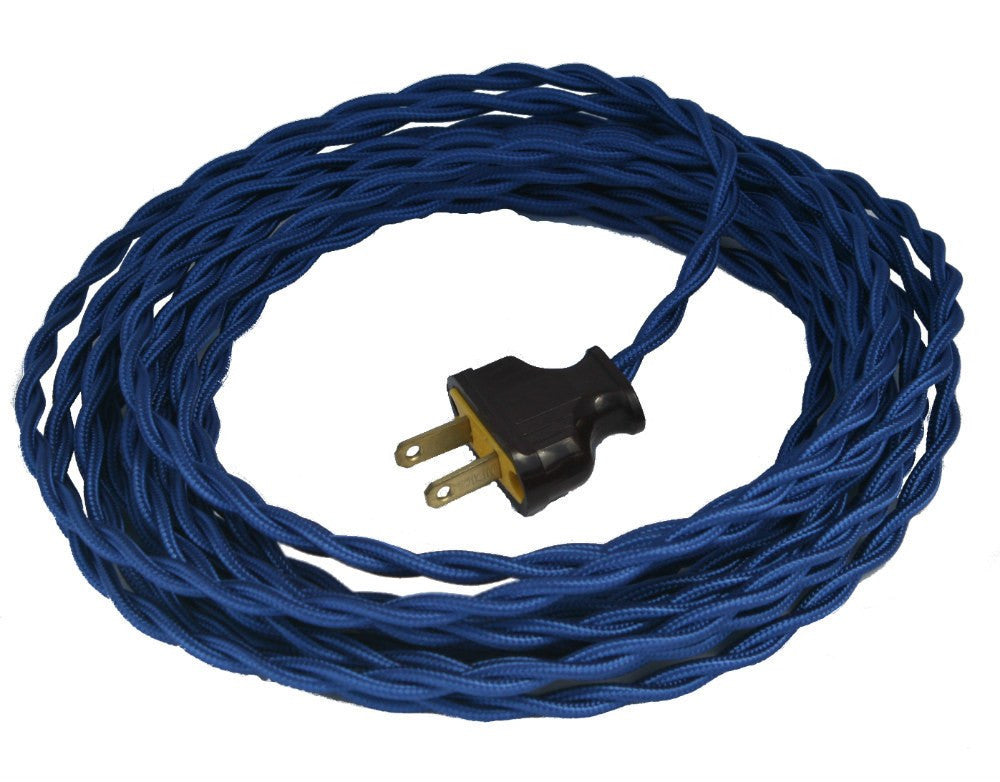 Twisted Blue Cloth Covered Cord with Brown Plug - 8 ft.