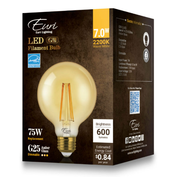 LED Edison Globe Amber Glass Light Bulb