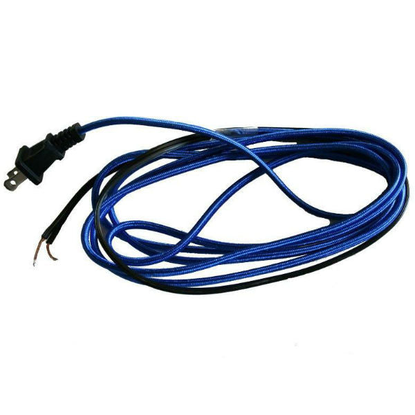 Blue Cloth Covered Parallel Cord with molded Plug - 10 ft.