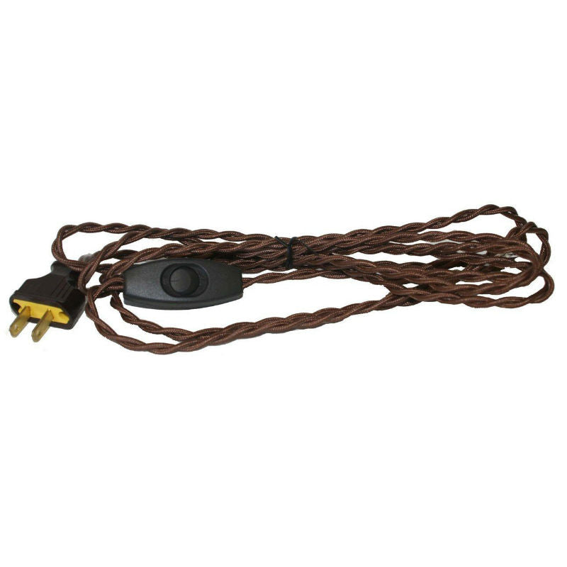 Twisted Brown Cloth Covered Cord with On/Off switch & Plug & - 8 ft.