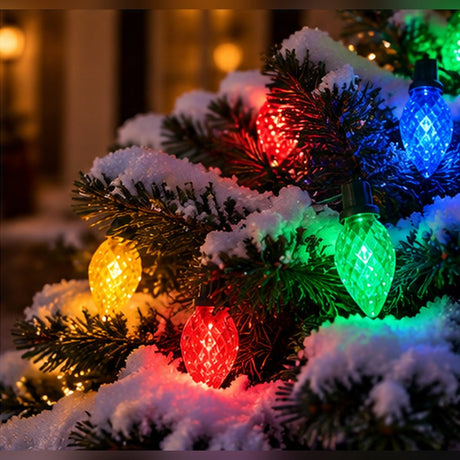 100 Count Multicolor Faceted C9 LED Christmas Lights – Stay-Lit - Nostalgicbulbs.com