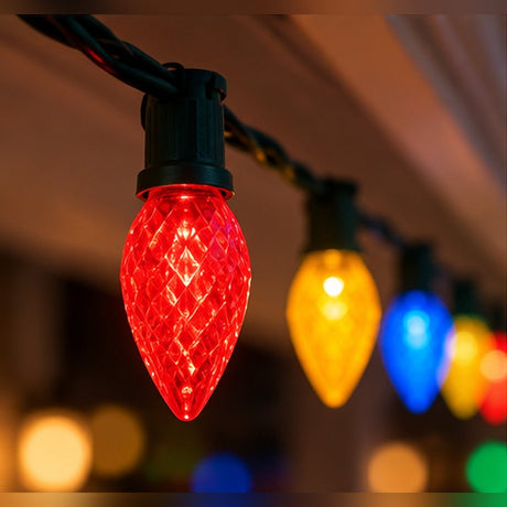 100 Count Multicolor Faceted C9 LED Christmas Lights – Stay-Lit - Nostalgicbulbs.com