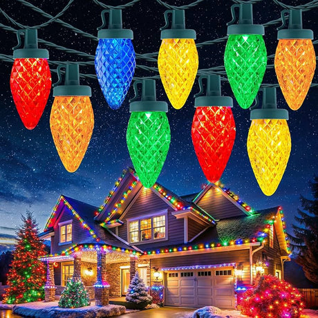 100 Count Multicolor Faceted C9 LED Christmas Lights – Stay-Lit - Nostalgicbulbs.com