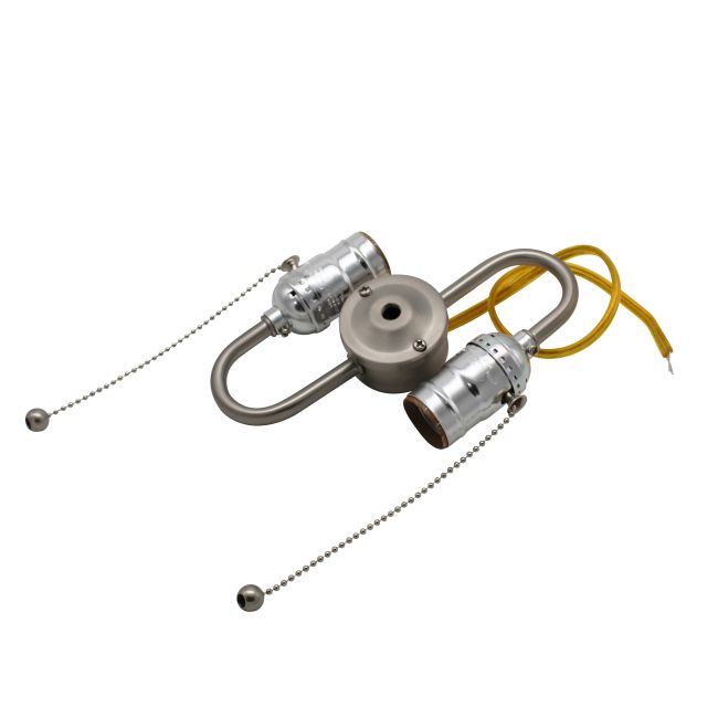 2-Light Pull Chain Cluster Socket – Polished Nickel Steel | 14" Gold Leads - Nostalgicbulbs.com