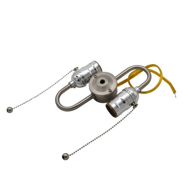 2-Light Pull Chain Cluster Socket – Polished Nickel Steel | 14" Gold Leads - Nostalgicbulbs.com