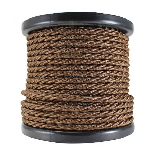 3 Conductor Brown Twisted Rayon Covered Cord - Per Foot - 18 AWG - Nostalgicbulbs.com