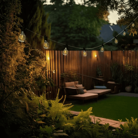 50 ft. String Patio Lights - Candelabra (E12) Base - With LED Globe Bulbs - Nostalgicbulbs.com