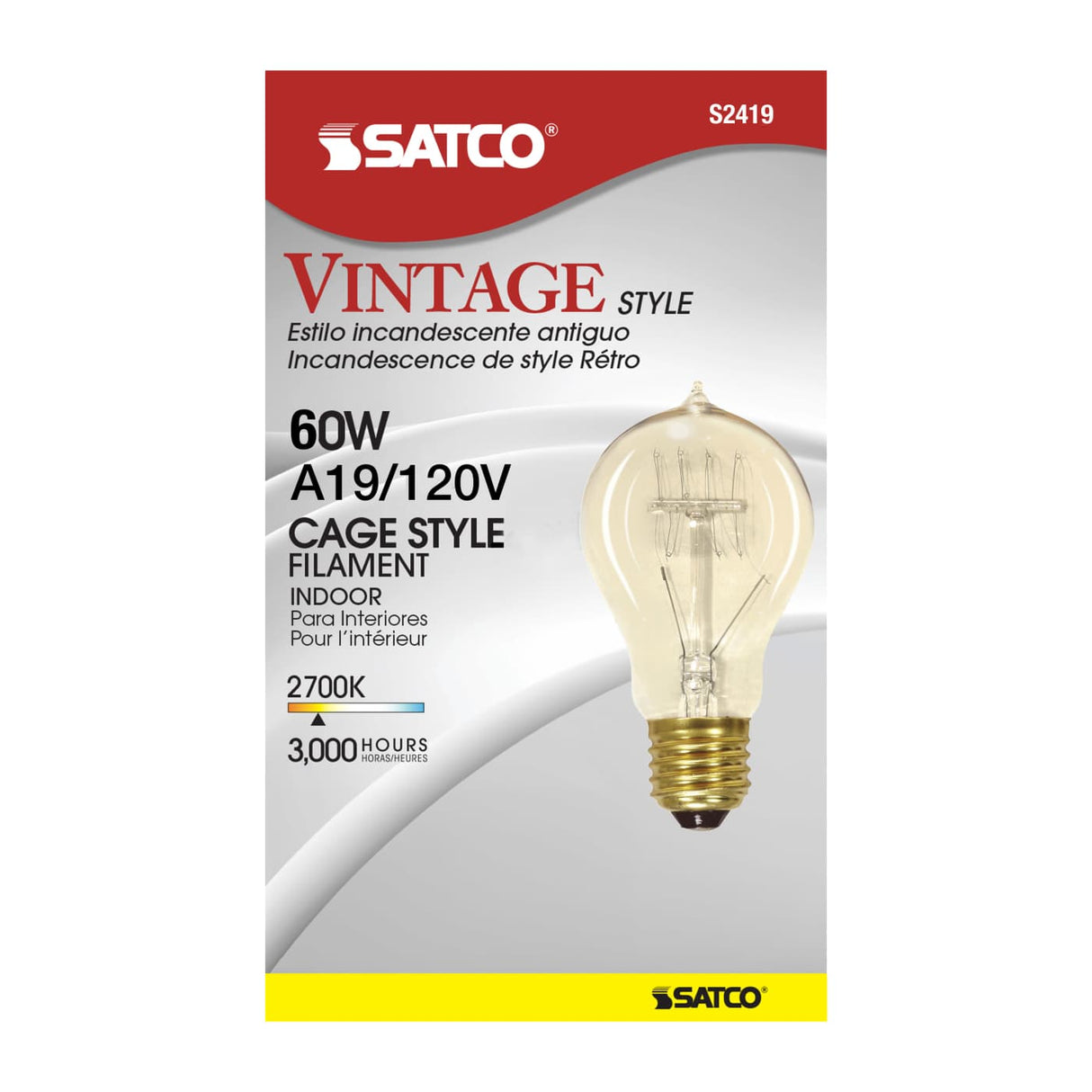 60 Watt A19 Quad Loop Edison Light Bulb - Clear Glass, E26 Base, 2700K - Nostalgicbulbs.com