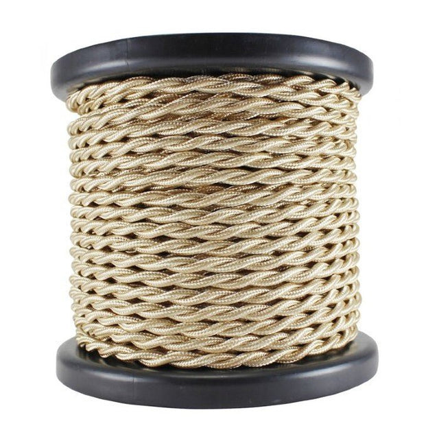 Camel Color Cloth Covered Twisted Cord - 100 foot spool - 18 AWG - Nostalgicbulbs.com