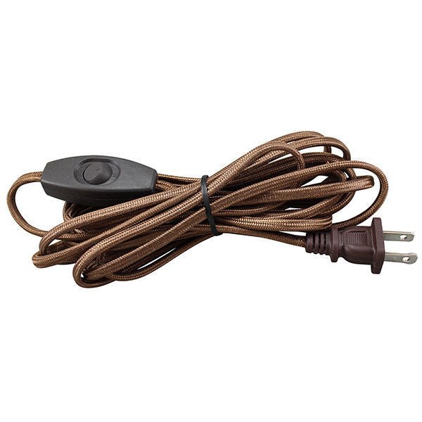 Brown rayon covered cord set with on/off switch and plug ...
