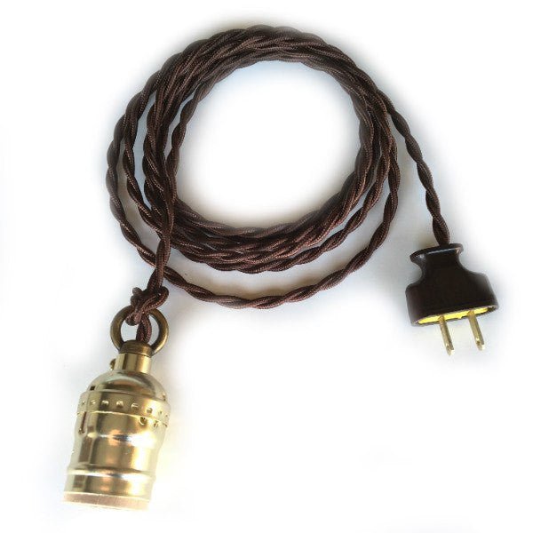 Nostalgic twisted brown cord hanging Lamp with Loop Cord Grip ...