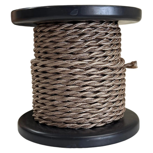 Light Brown Cloth Covered Twisted Cord - 100 foot spool - 18 AWG - Nostalgicbulbs.com