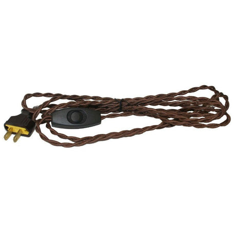 Twisted Brown Cloth Covered Cord with On/Off switch & Plug & - 8 ft. - Nostalgicbulbs.com