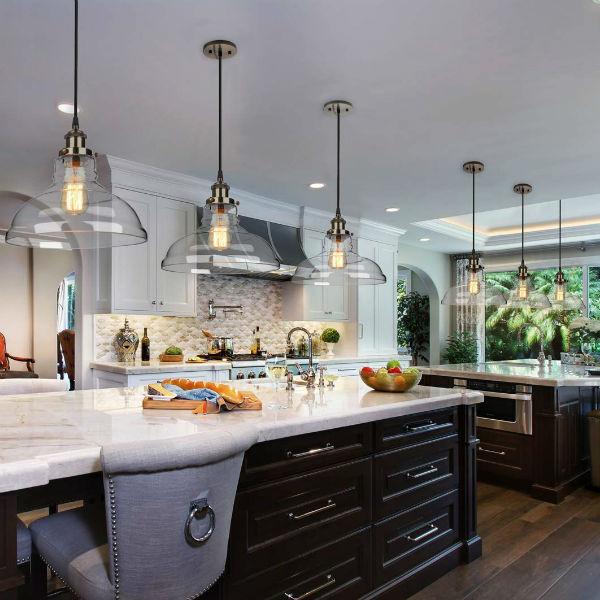 Industrial Glass Kitchen Island Antique Brass Pendant Light ...