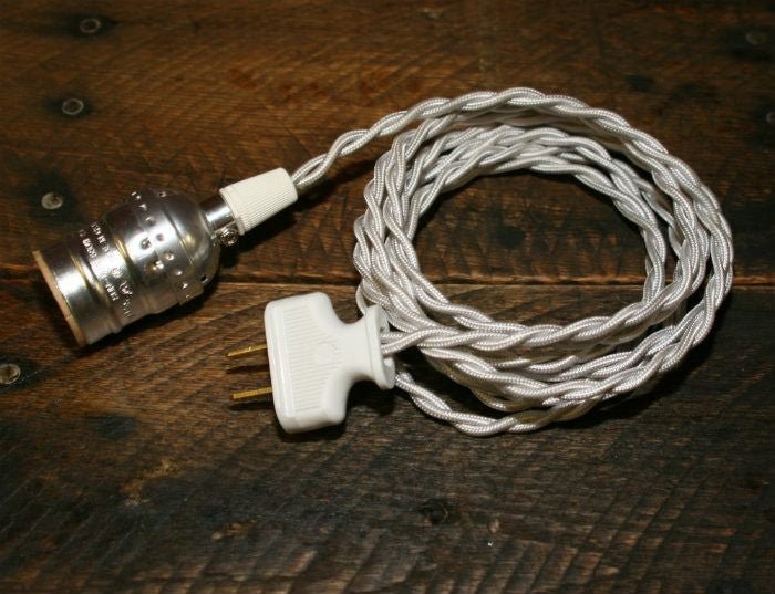 Vintage White Twisted Cord Light Swag Plug In Hanging Lamp Nostalgicbulbs