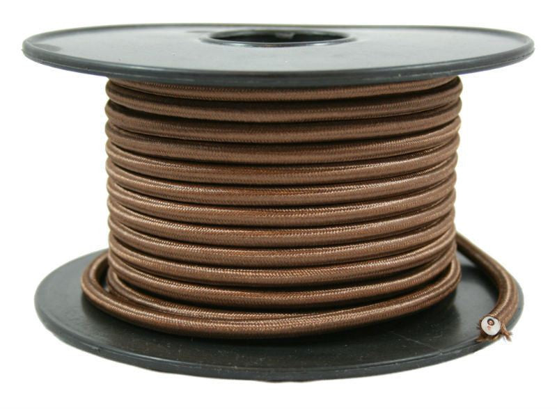 2 conductor brown round cloth covered cord - Per ft.