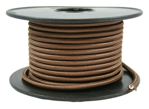 2 conductor brown round cloth covered cord - Per ft.