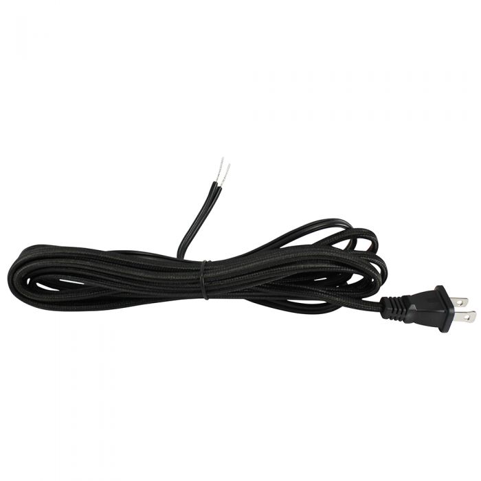 Black SPT-2 Cloth Covered Cord Set with Molded Plug