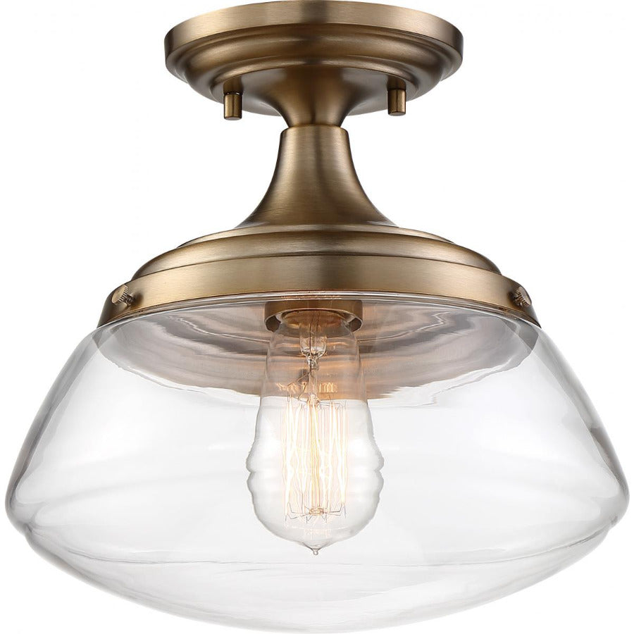 Burnished Brass &amp; Clear 10 Inch Semi Flush Mount Ceiling Light