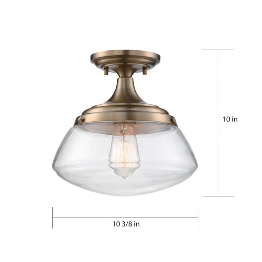 Burnished Brass & Clear 10 Inch Semi Flush Mount Ceiling Light
